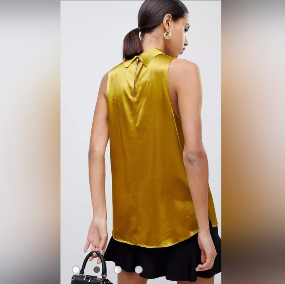 River Island Women's Sleeveless Satin Blouse in Chartreuse. Size US 6. UK 10 - Picture 2 of 7
